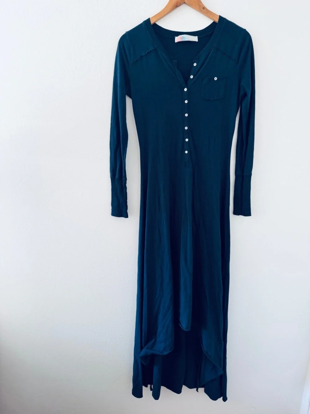 Free People Beach Legacy Henley Navy Blue Maxi Hi Low Dress
